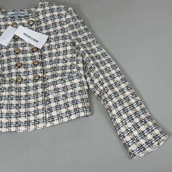VERONICA BEARD Bentley Tweed Jacket Sz-2 Ivory/Camel 2406TW6810474 - Picture 5 of 16